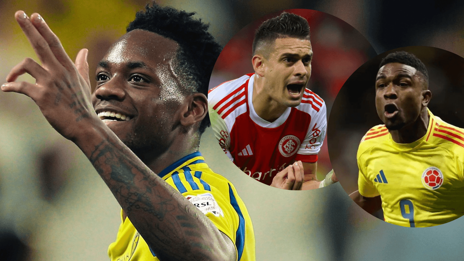 Jhon Jader Durán, Rafael Santos Borré y Jhon Córdoba Foto: Al Nassr, SC Internacional y FCF