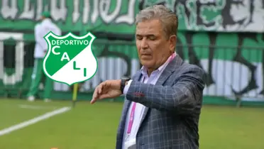 Jorge Luis Pinto, al lado los jugadores de Deportivo Cali. FOTO: Antena 2