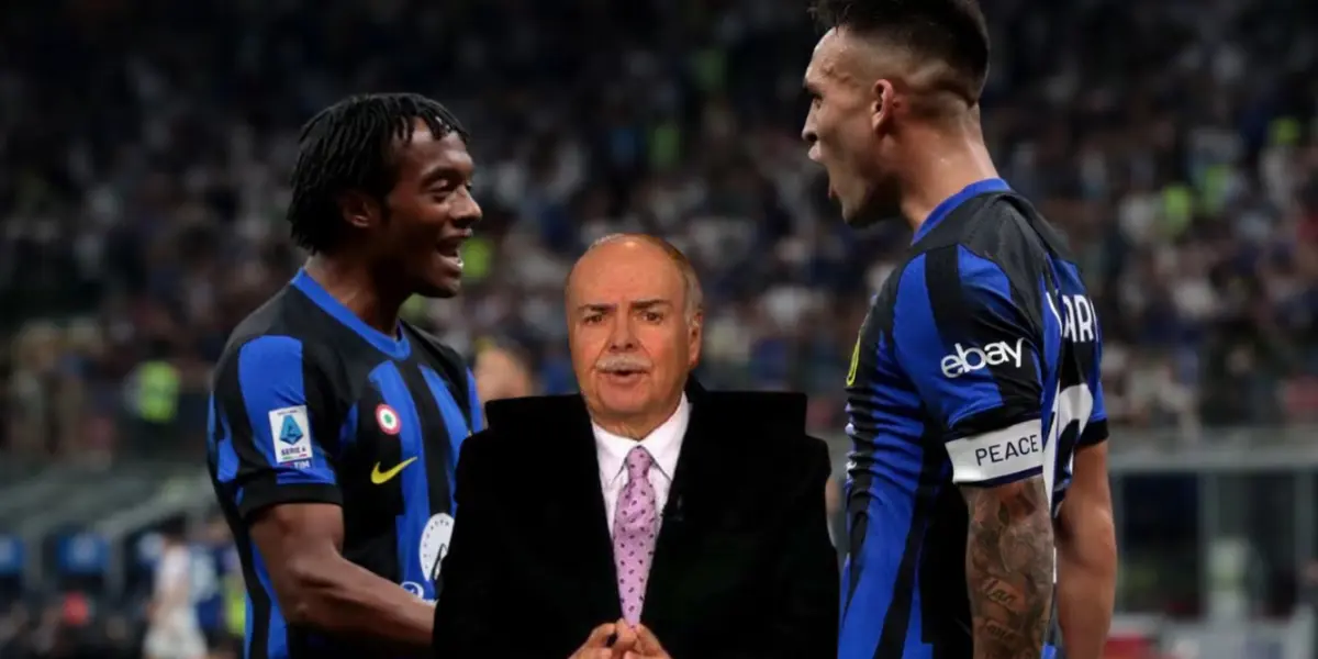 Juan Guillermo Cuadrado celebrando con el Inter, junto a Lautaro Martínez. En la imagen también aparece Iván Mejía. FOTO: Semana