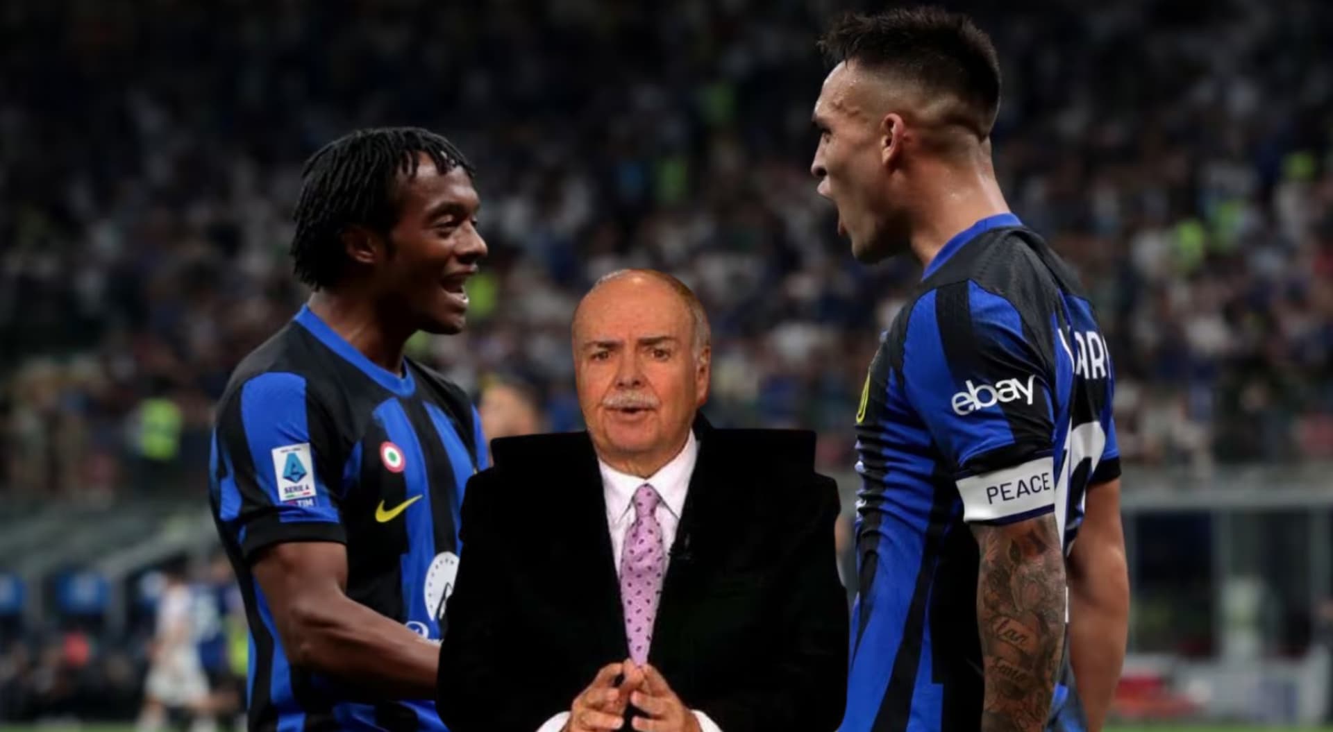Juan Guillermo Cuadrado celebrando con el Inter, junto a Lautaro Martínez. En la imagen también aparece Iván Mejía. FOTO: Semana