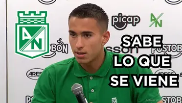 Juan José Arias habló en la rueda de prensa de Nacional tras ganarle a Jaguares. Foto tomada de rueda de prensa DIMAYOR.