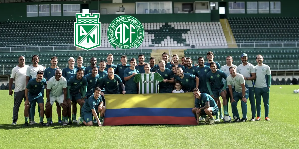Jugadores de Chapecoense le rinden homenaje a Atlético Nacional por sus 77 años de historia