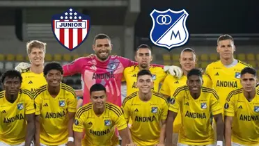 Jugadores de Millonarios FC con uno de sus uniformes alternativos en el año 2024