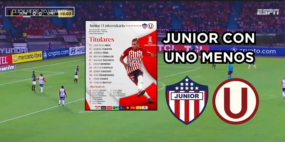 Junior FC y Universitario de Perú. Foto tomada de captura de pantalla de ESPN y Twitter Junior FC. 