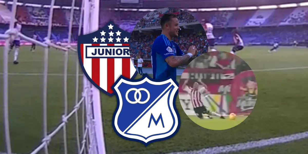 Junior vs Millonarios Foto: Captura de Win Sports, Canal FPC y Escudoteca