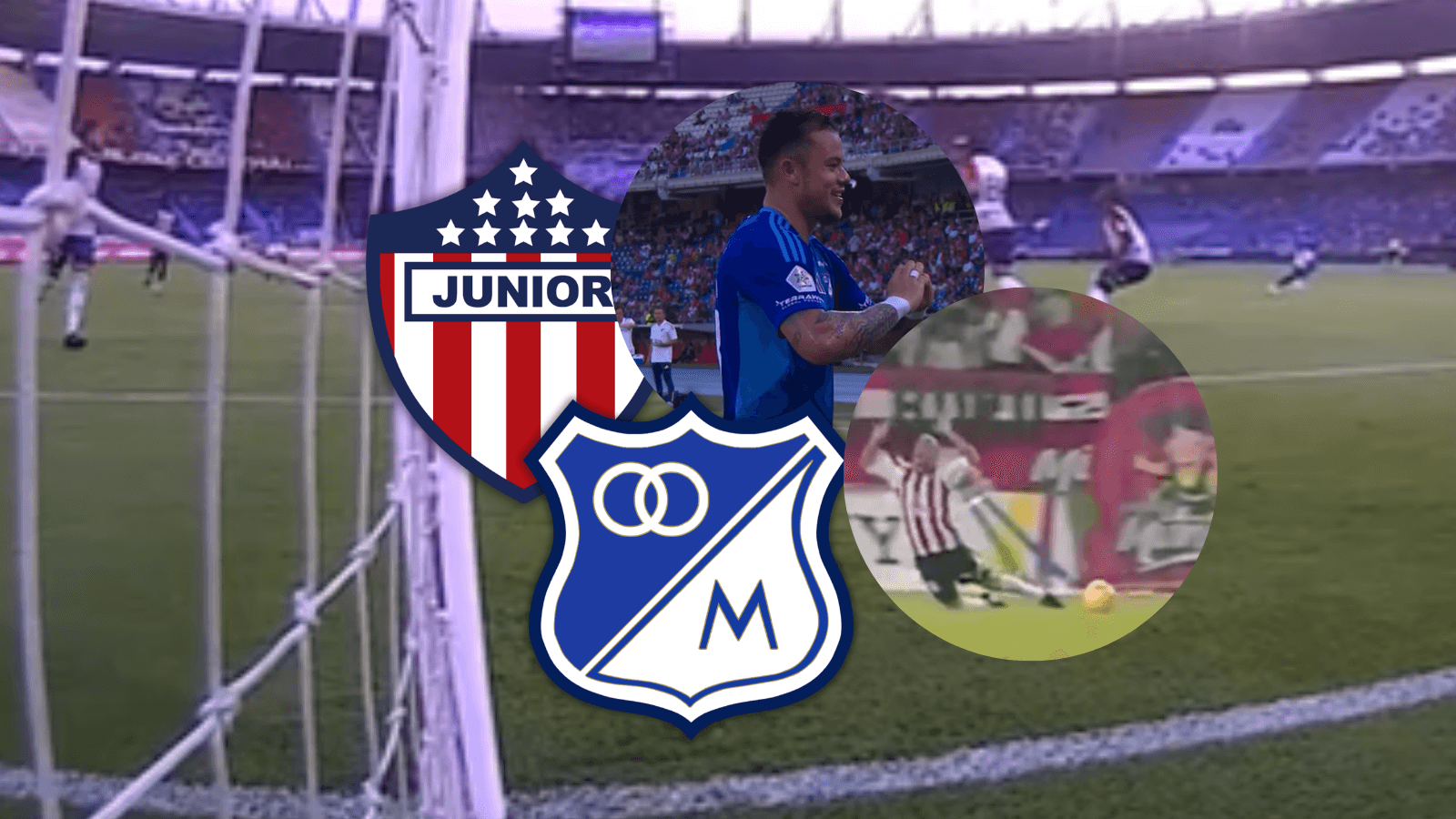 Junior vs Millonarios Foto: Captura de Win Sports, Canal FPC y Escudoteca