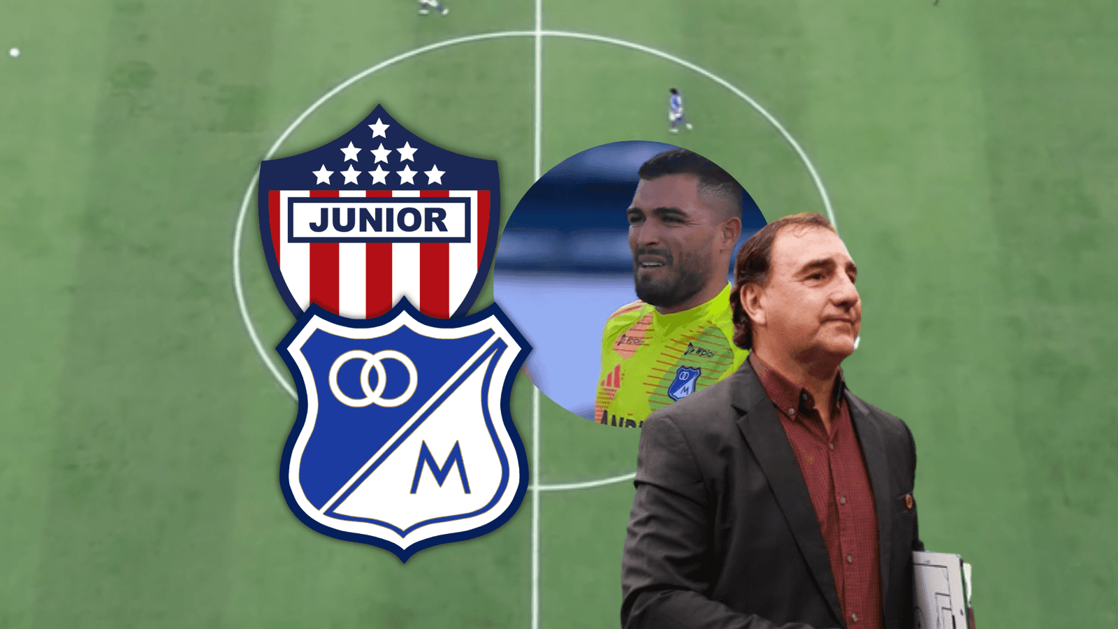 Junior vs Millonarios Foto: Captura de Win Sports, Escudoteca y FCF Selección Colombia