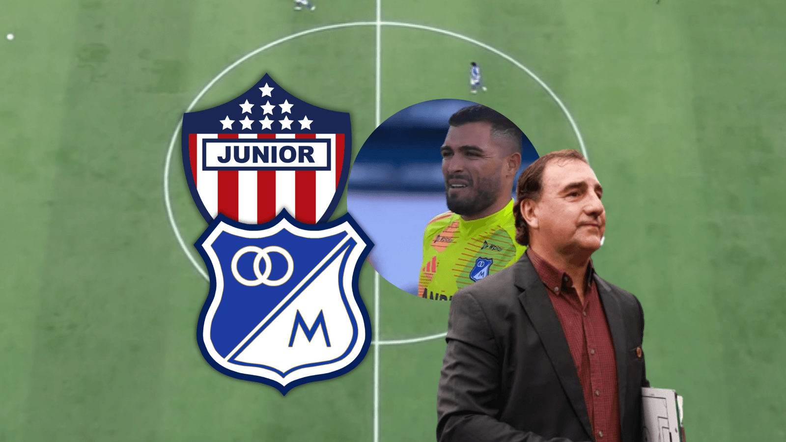 Junior vs Millonarios Foto: Captura de Win Sports, Escudoteca y FCF Selección Colombia