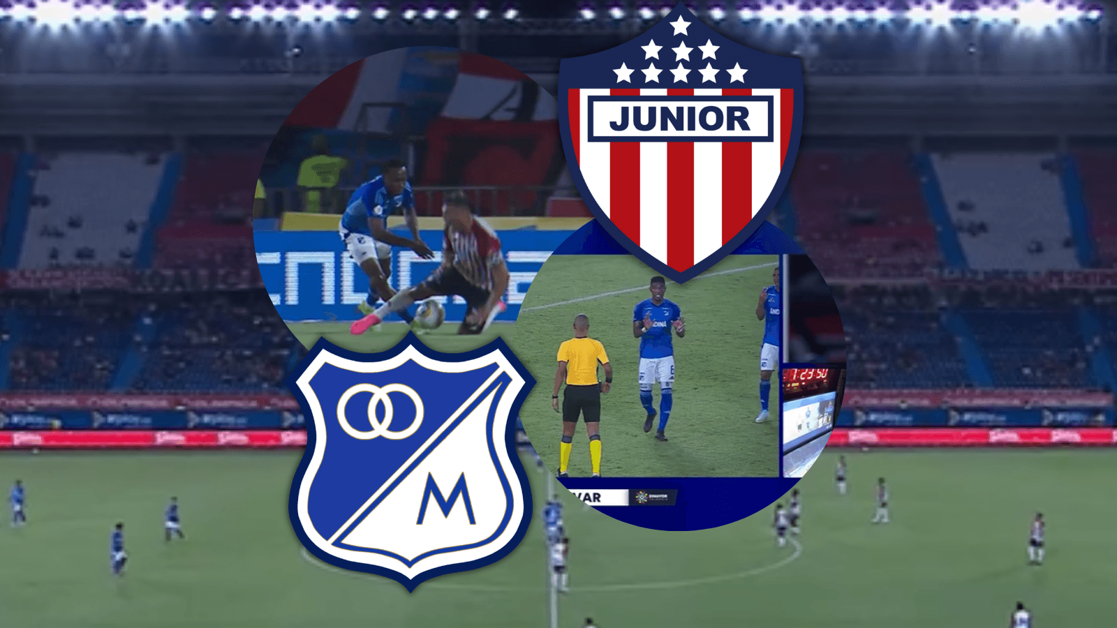 Junior vs Millonarios Foto: Escudoteca y Captura de Win Sports