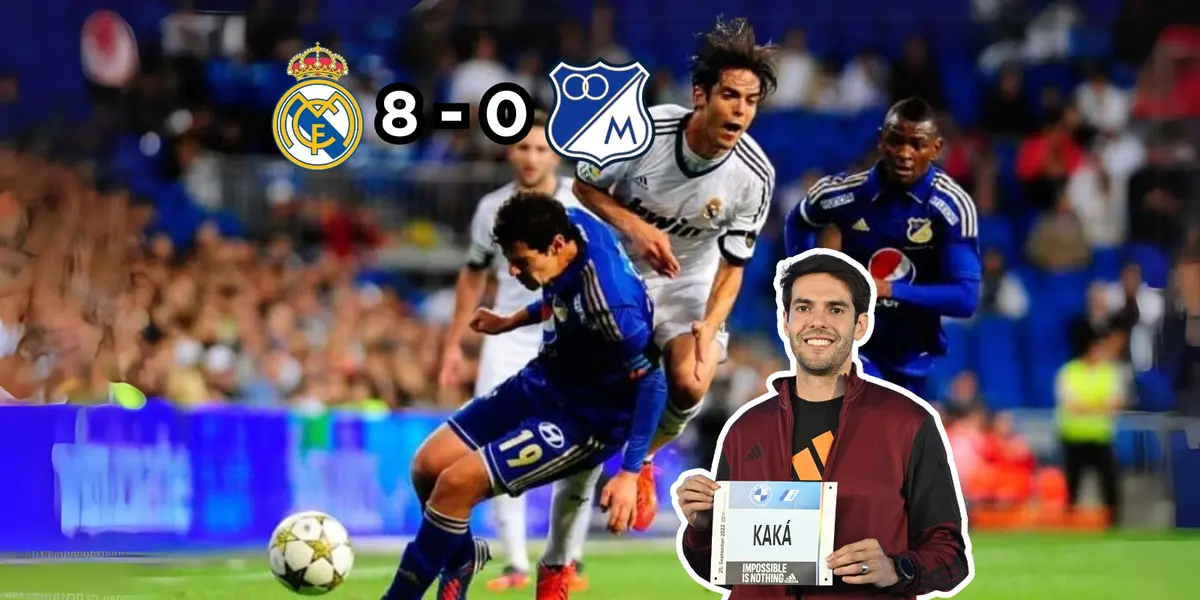 Kaká humilló a Millonarios FC. Foto de Kaká tomada de Noticias RCN y Daily Sabah, logos de Wikipedia.