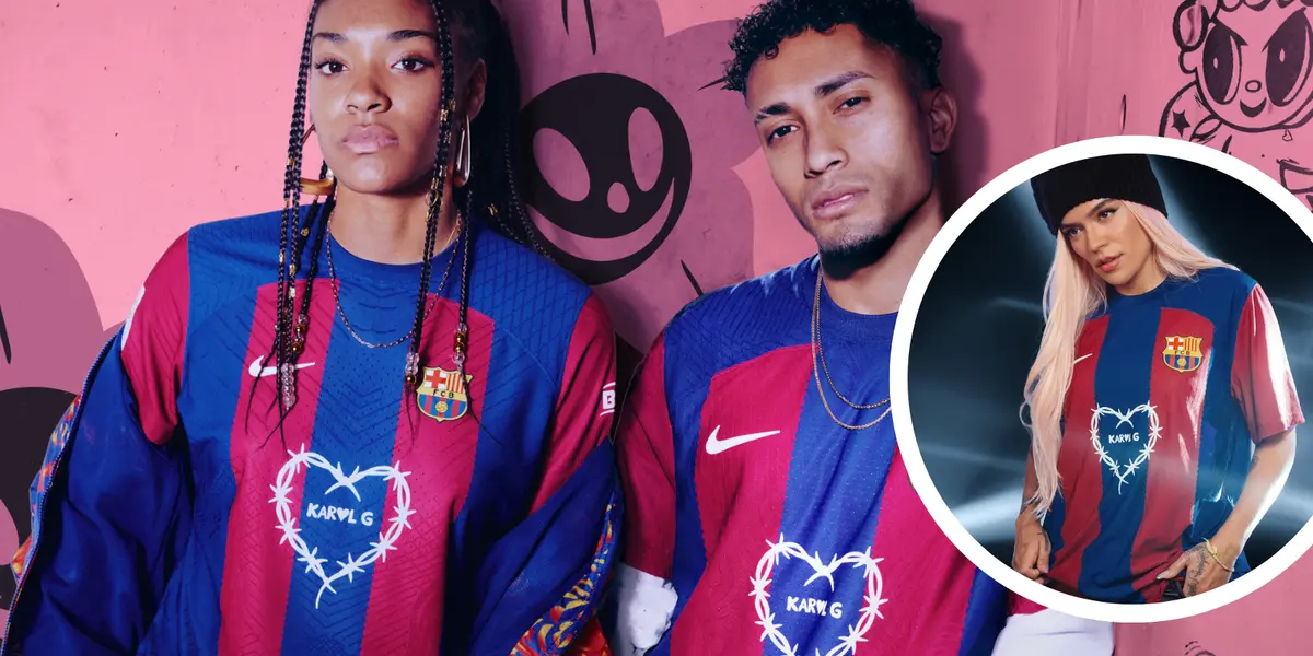 Karol G ya fue parte de una camiseta del Barça... y pocos lo recuerdan Foto: FC Barcelona y Karol G