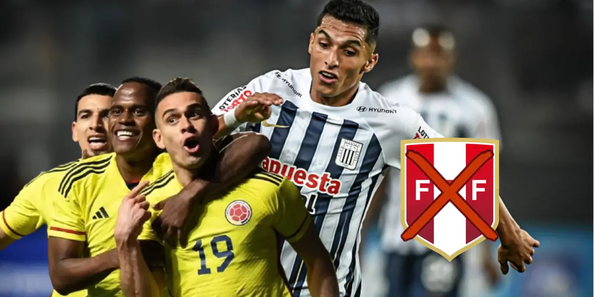 Kevin Serna con la camiseta de Alianza Lima, al lado los jugadores de la Selección Colombia. FOTO: Antena 2