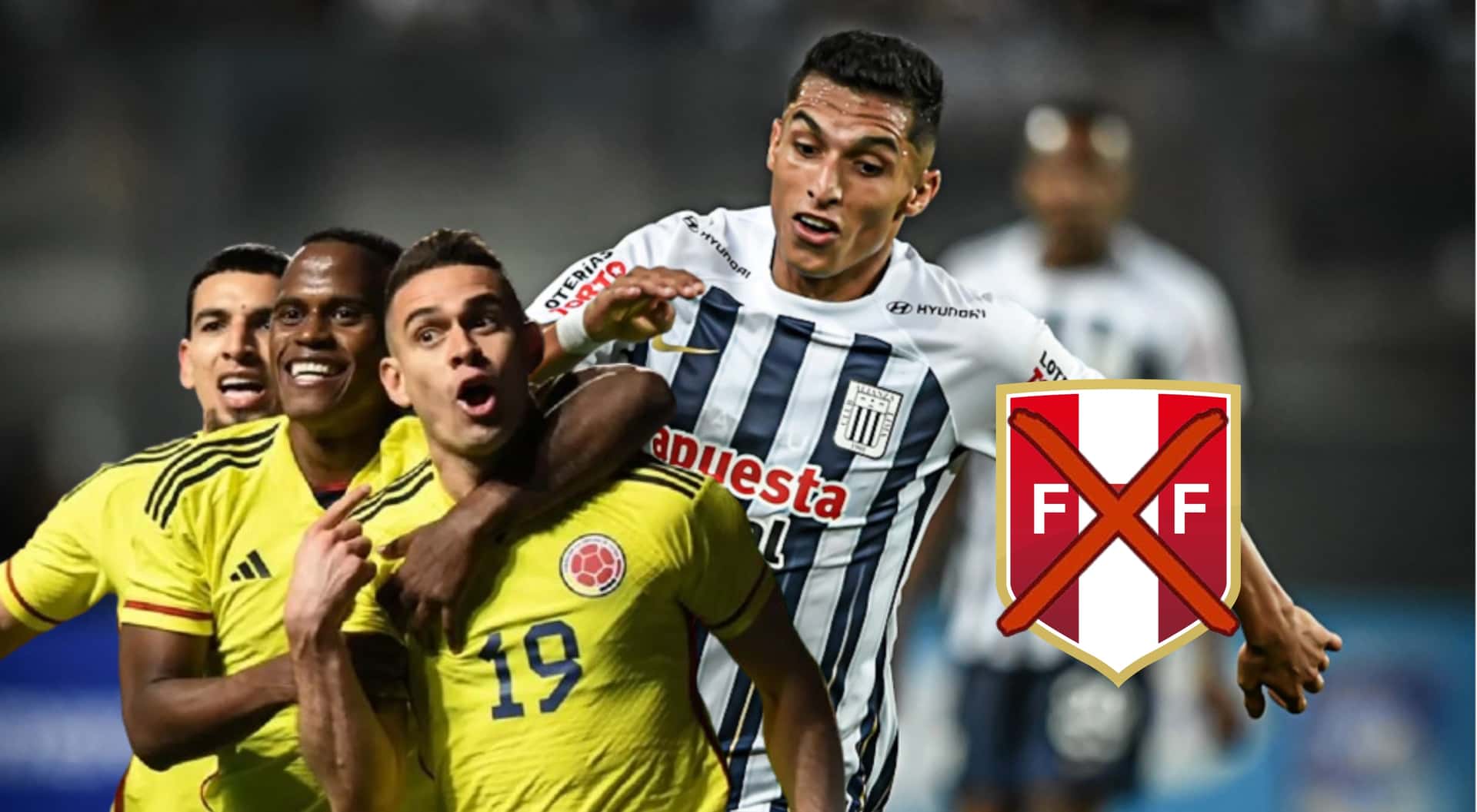 Kevin Serna con la camiseta de Alianza Lima, al lado los jugadores de la Selección Colombia. FOTO: Antena 2