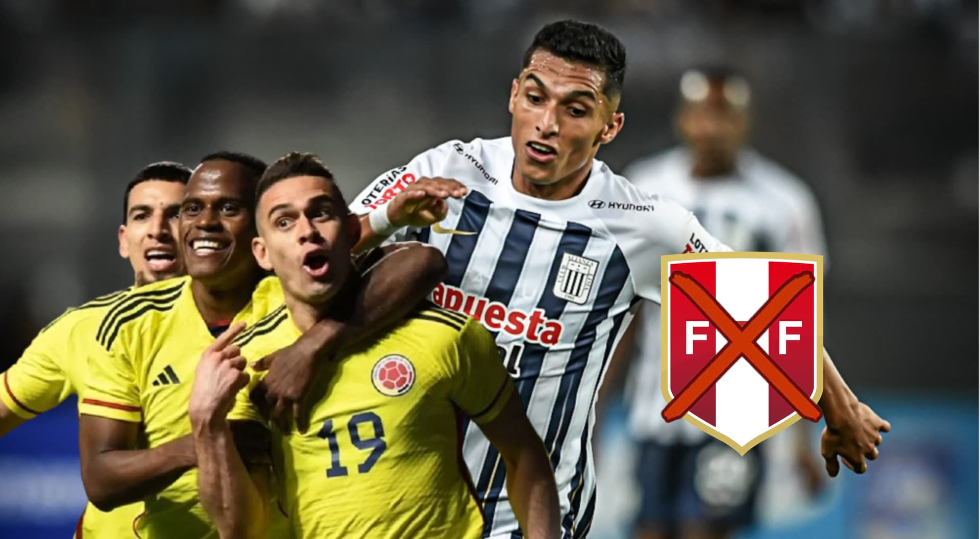 Kevin Serna con la camiseta de Alianza Lima, al lado los jugadores de la Selección Colombia. FOTO: Antena 2