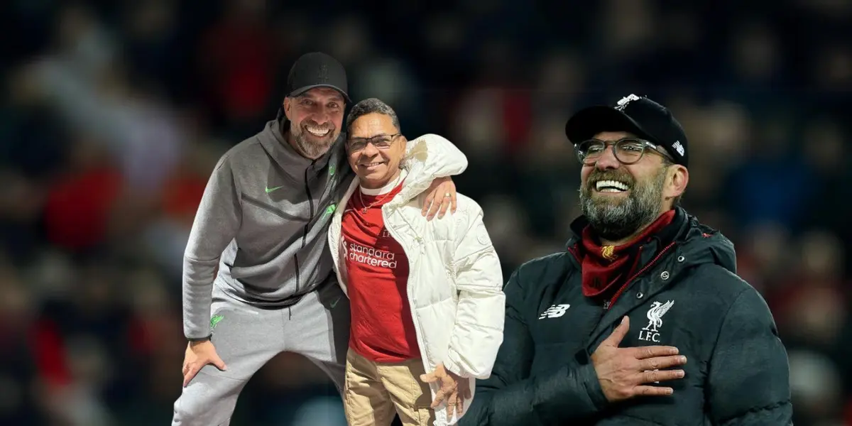   Klopp con un emotivo gesto con Mané Díaz. Foto de Klopp y Mané tomada de Facebook Fútbol Pasión Colombia y Website del Liverpool.