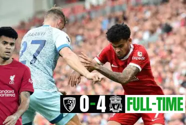 La calificación que recibió Luis Díaz por Liverpool vs Bournemouth en Inglaterra