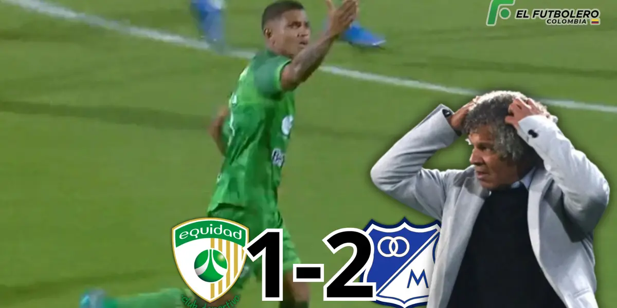 La Equidad vs Millonarios Foto: Captura de Win Sports, Escudoteca PN y Futbolred