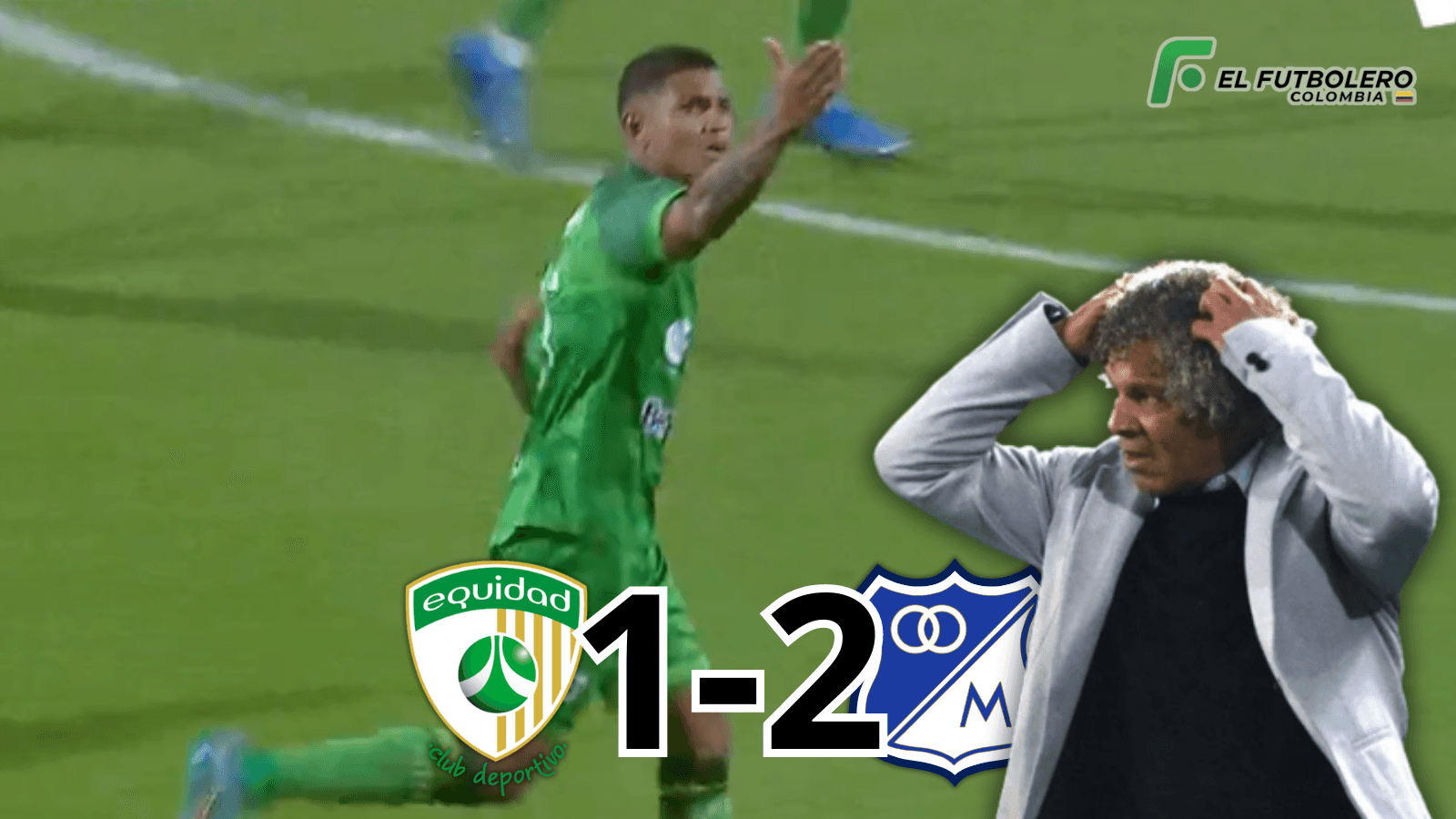 La Equidad vs Millonarios Foto: Captura de Win Sports, Escudoteca PN y Futbolred