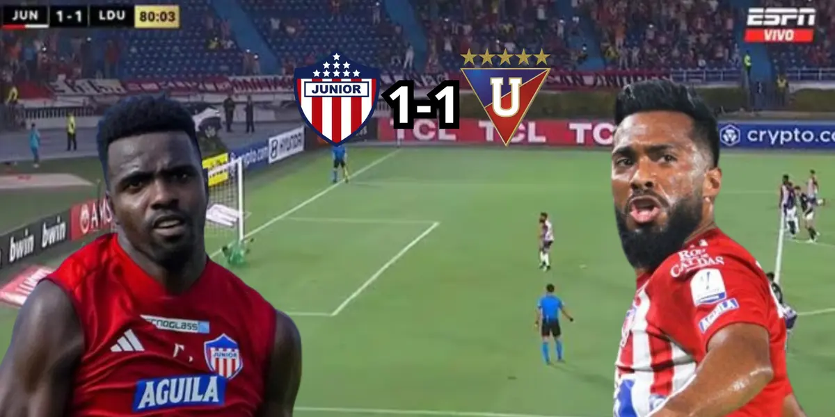 La imagen donde 'Cariaco' González falla el penal ante Liga de Quito. Al lado una imagen de Marco Pérez y 'Cariaco'. FOTO: ESPN