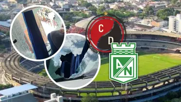 La lamentable imagen que comparte Atlético Nacional sobre el ataque a su bus en Cúcuta Foto: Captura de X, Escudoteca y Wikipedia