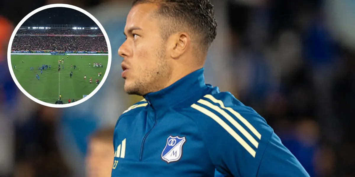 Leonardo Castro firmó un doblete ante Santa Fe pero no le alcanzó a Millonarios Foto: MFC y Captura de Win Sports