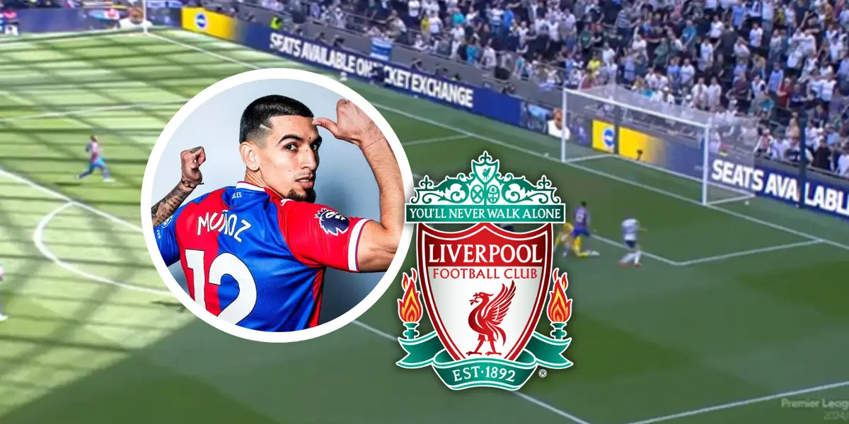 Liverpool necesita un lateral y Muñoz no se quedó quieto: su movimiento podría acercarlo a Anfield. Foto: Captura de ESPN, Crystal Palace y Escudoteca
