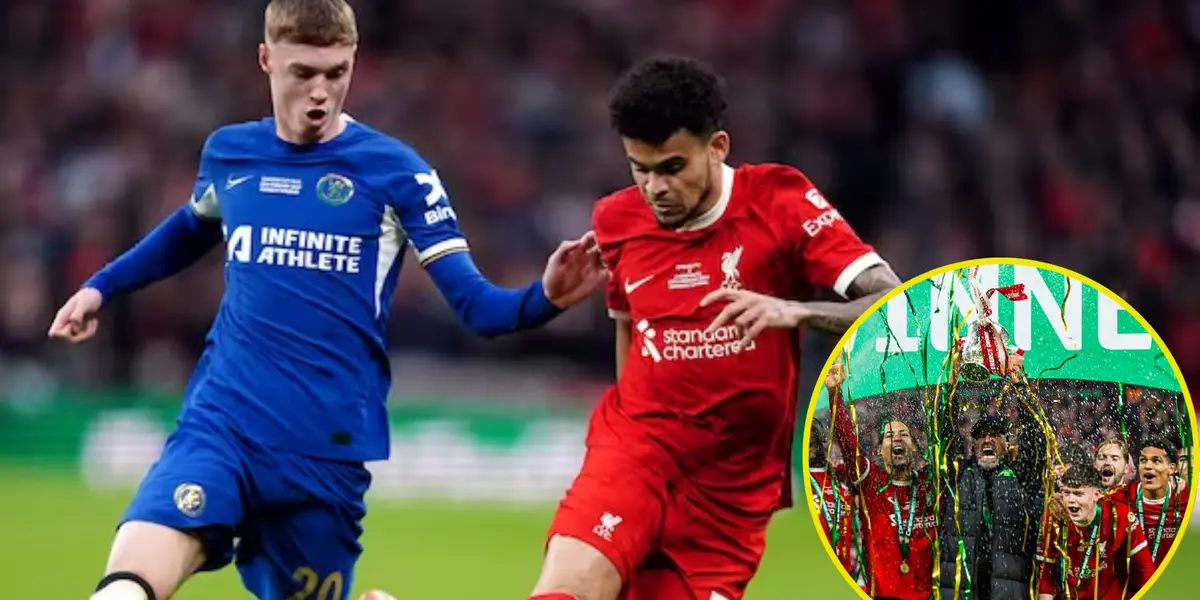 Luis Díaz campeón con Liverpool en la Copa de la liga (Foto tomada de redes Liverpool y Caracol Radio)