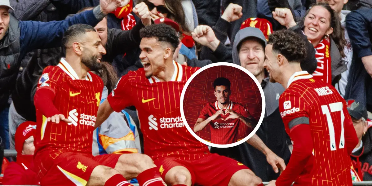 Luis Díaz celebrando con el Liverpool en un momento clave de la temporada Fotos: LFC