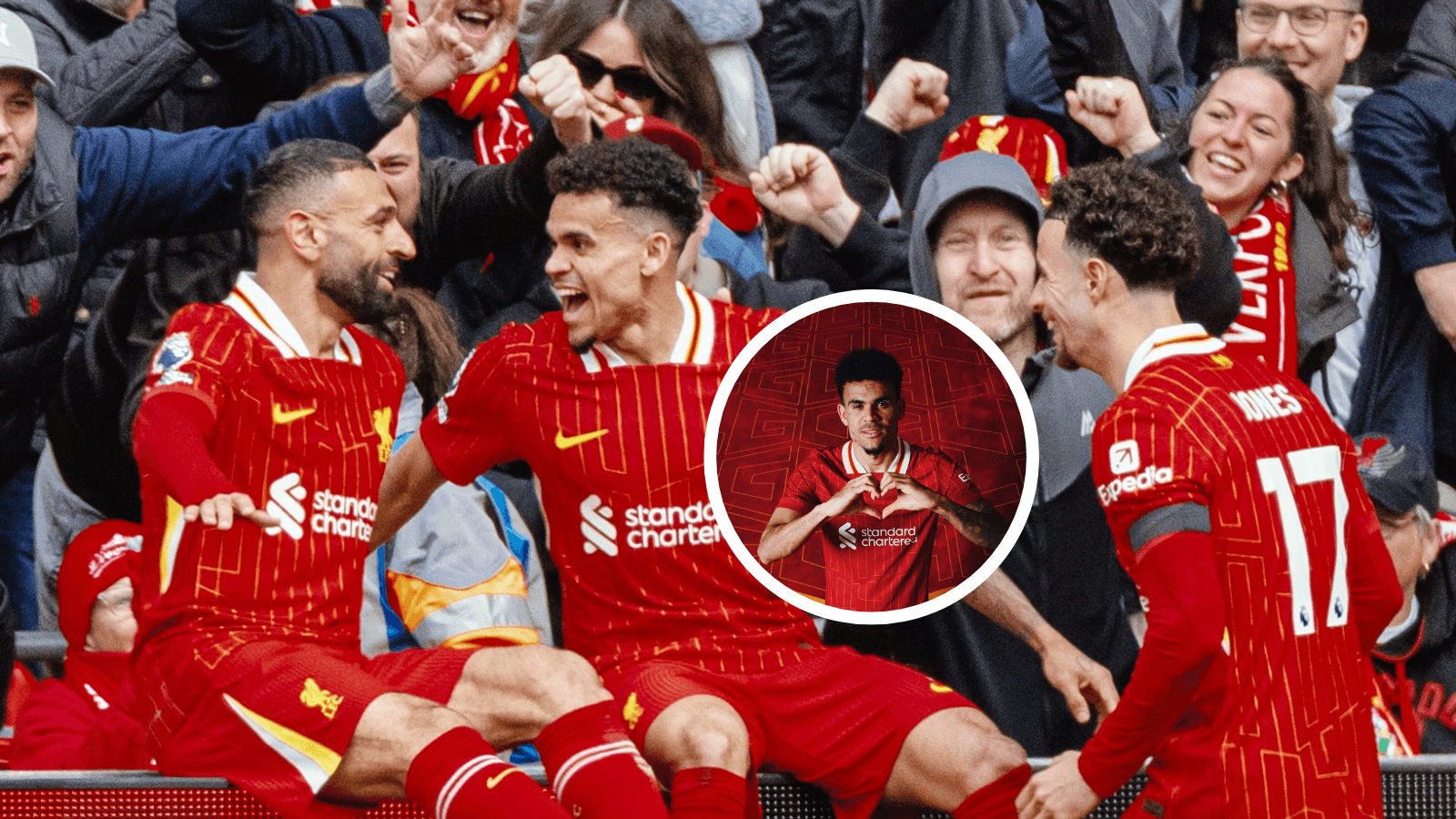 Luis Díaz celebrando con el Liverpool en un momento clave de la temporada Fotos: LFC