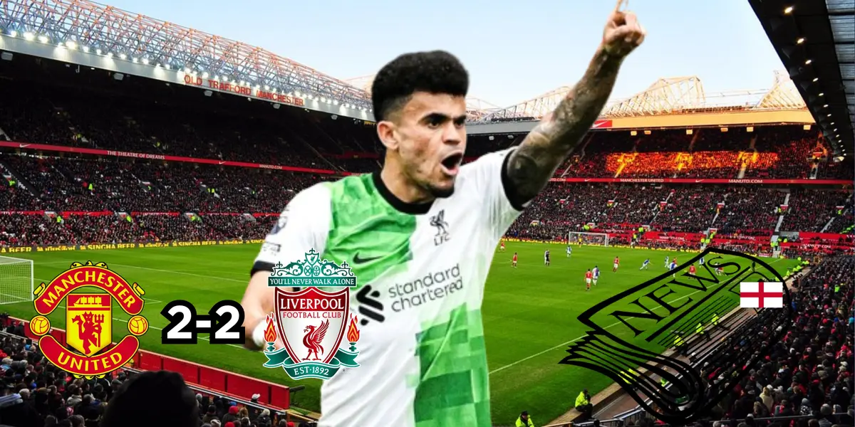 Luis Díaz celebrando con la camiseta del Liverpool ante Manchester United. FOTO: 'X'