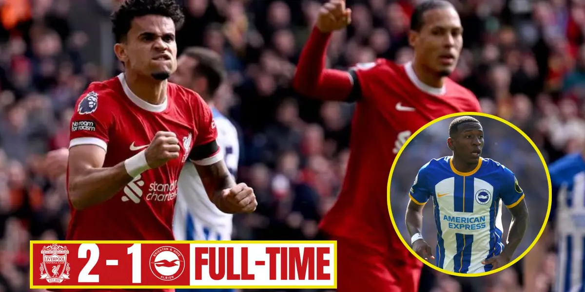 Luis Díaz celebrando su gol en Liverpool vs Brighton por Premier League 