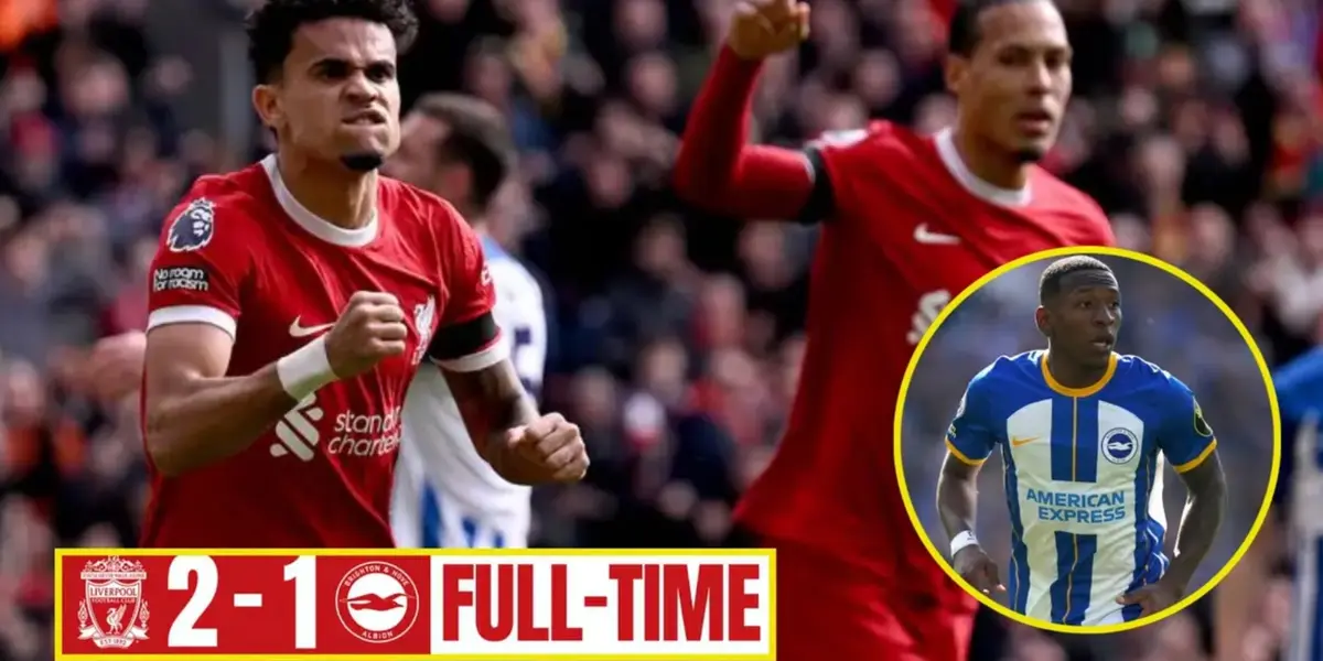 Luis Díaz celebrando su gol en Liverpool vs Brighton por Premier League