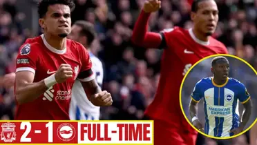 Luis Díaz celebrando su gol en Liverpool vs Brighton por Premier League