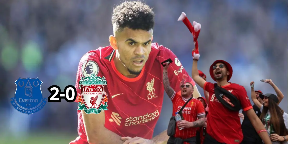Luis Díaz con el dorsal de Liverpool, al lado los hinchas del conjunto red. FOTO: Pulzo
