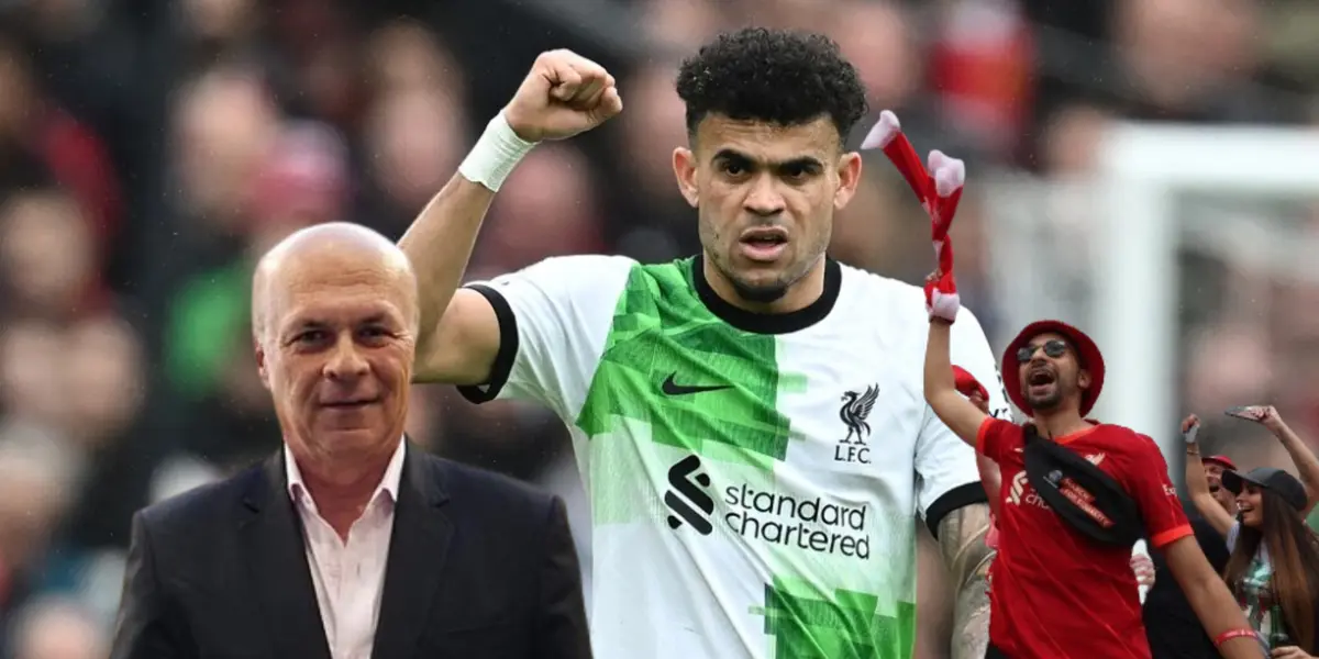 Luis Díaz con la camiseta de Liverpool, al lado Carlos Antonio Vélez. FOTO: Noticias Caracol