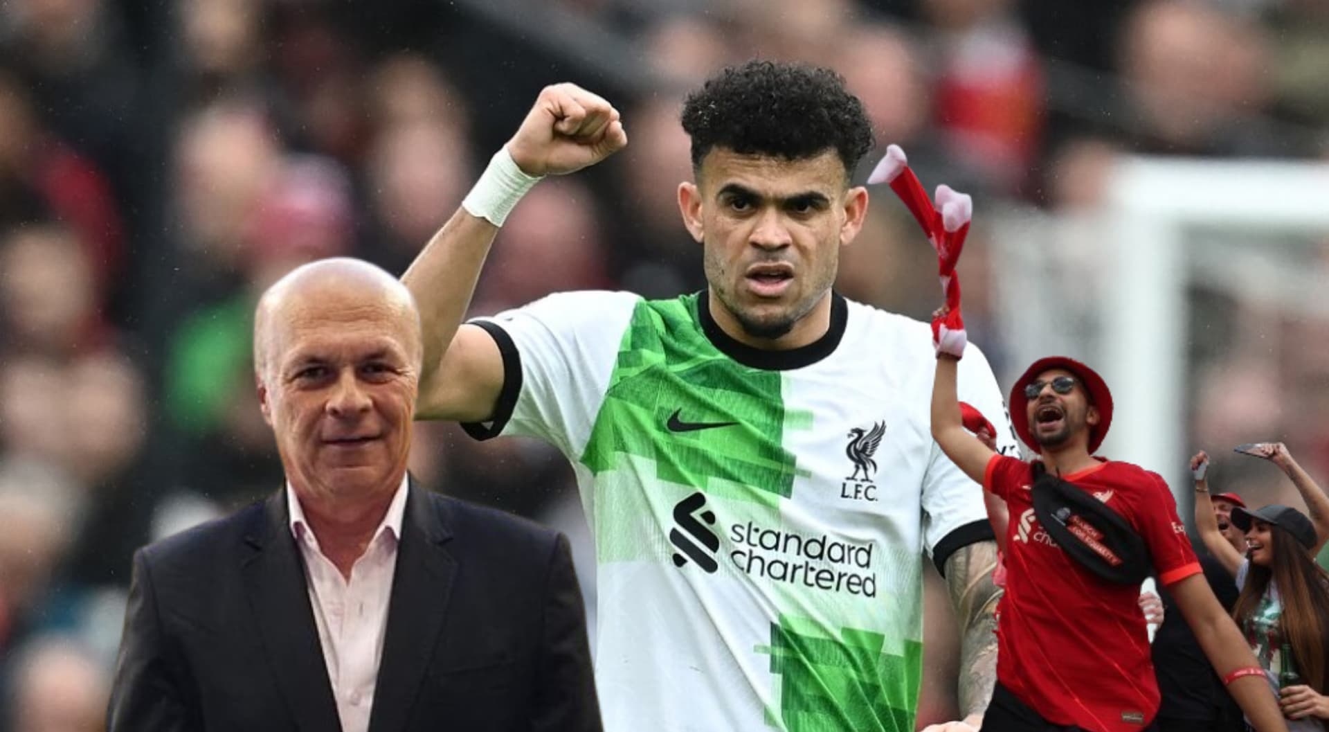 Luis Díaz con la camiseta de Liverpool, al lado Carlos Antonio Vélez. FOTO: Noticias Caracol