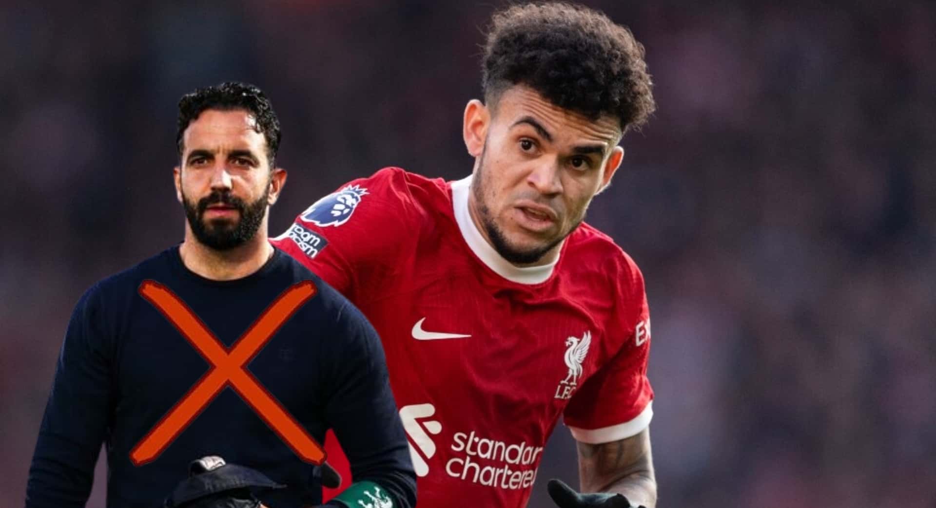 Luis Díaz con la camiseta de Liverpool, al lado Rúben Amorim. FOTO: Caracol