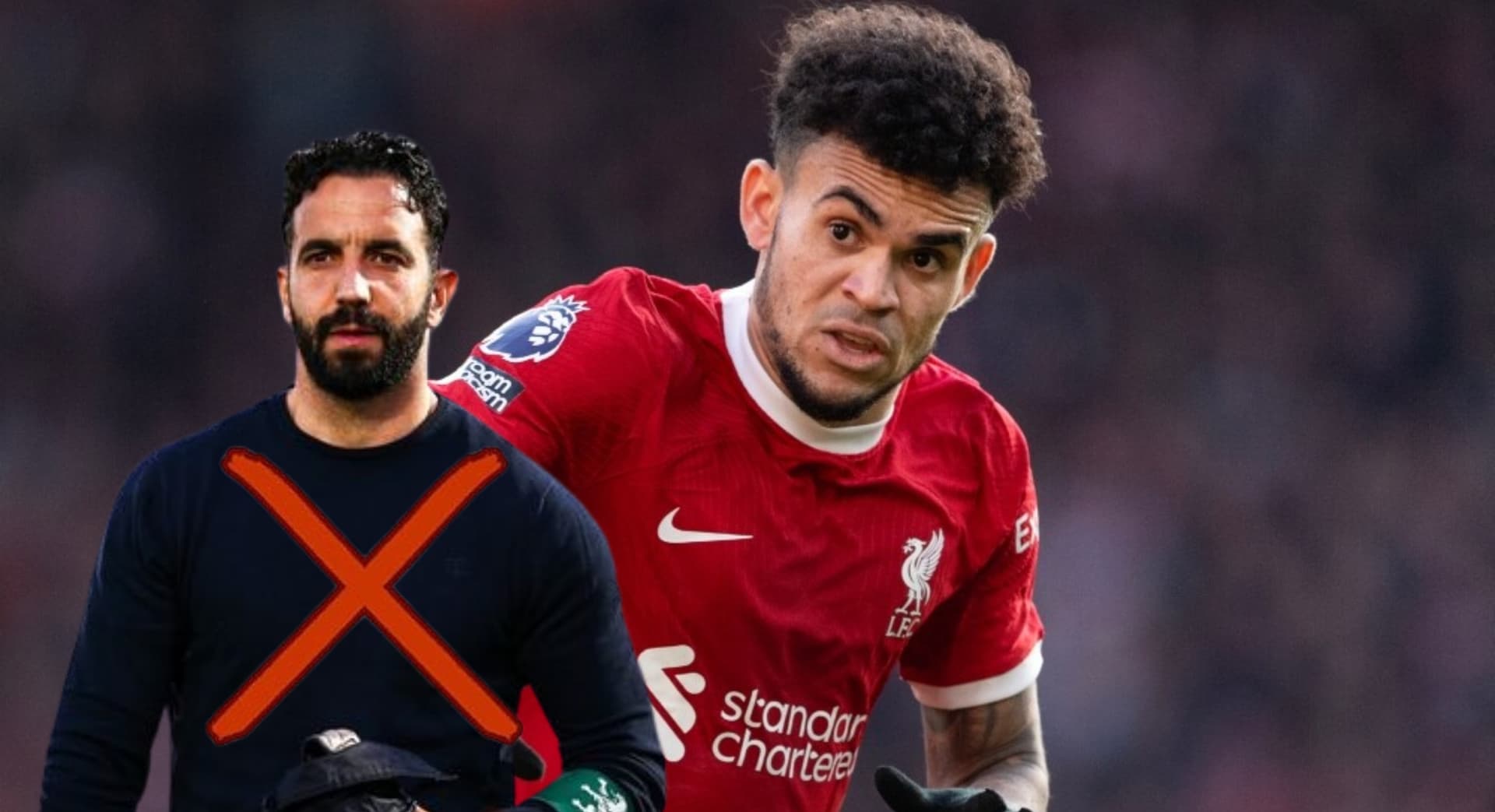 Luis Díaz con la camiseta de Liverpool, al lado Rúben Amorim. FOTO: Caracol