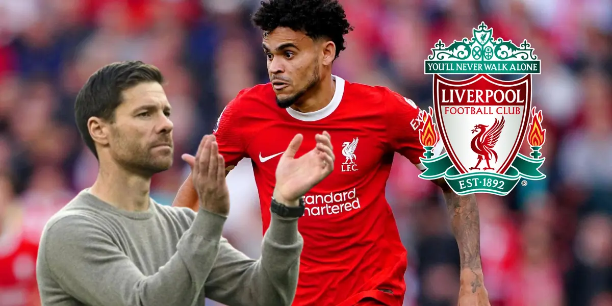 Luis Díaz con la camiseta de Liverpool de Inglaterra, al lado Xabi Alonso. beIN Sports