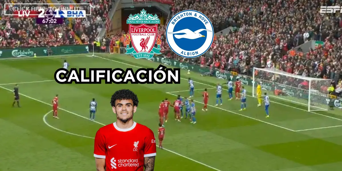 Luis Díaz fue figura en el Liverpool contra el Brighton. Foto tomada de captura de pantalla de ESPN y Liverpool Web Site.
