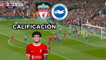 Luis Díaz fue figura en el Liverpool contra el Brighton. Foto tomada de captura de pantalla de ESPN y Liverpool Web Site.