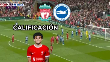 Luis Díaz fue figura en el Liverpool contra el Brighton. Foto tomada de captura de pantalla de ESPN y Liverpool Web Site. 