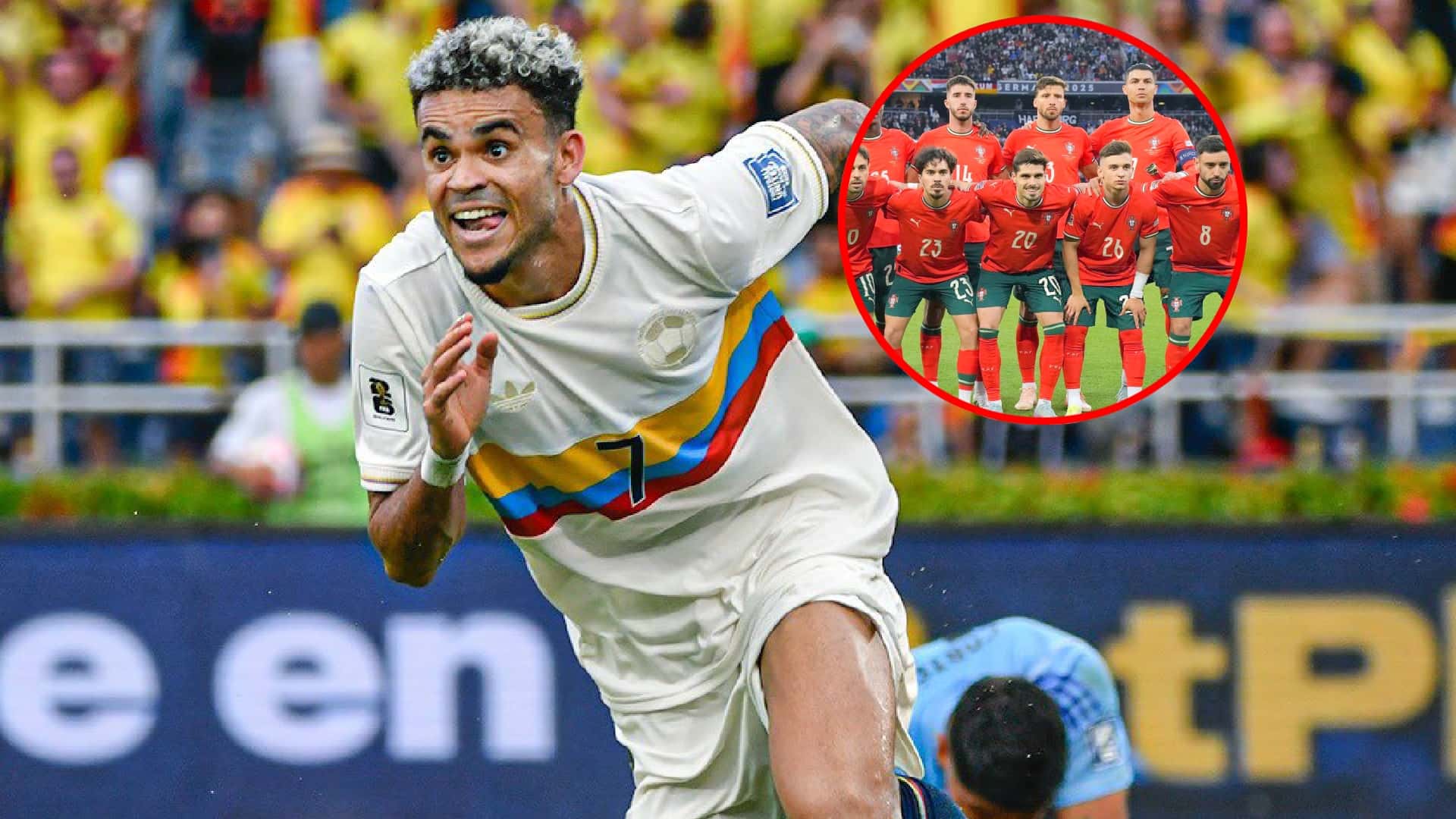 Luis Díaz jugando con la Selección Colombia - Selección de Portugal - Foto: @FCFSeleccionCol y @Portugal