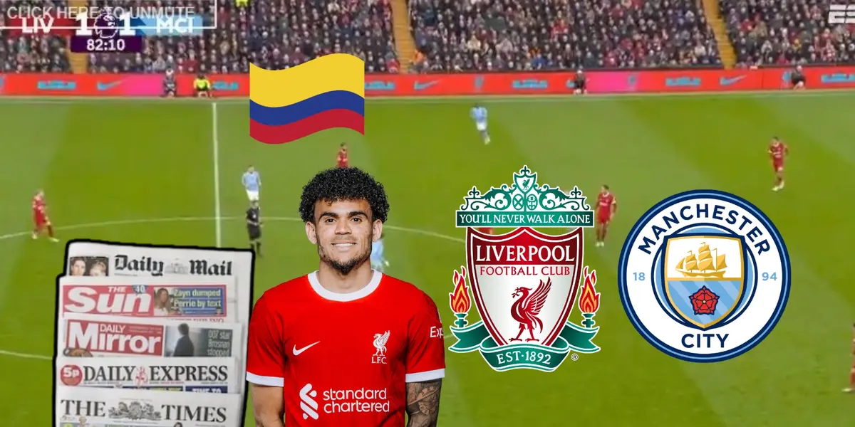 Luis Díaz jugó contra el Manchester City. Foto captura de pantalla de ESPN, Díaz de LFC Web Site, periódicos de Oxford Royale.