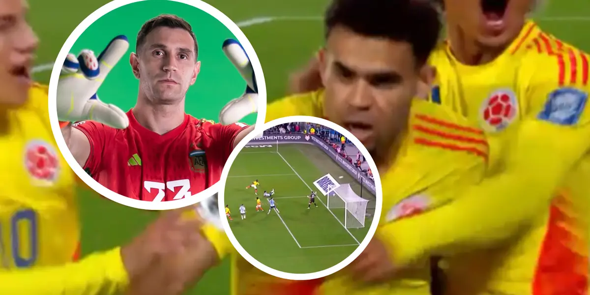 Luis Díaz marcó un golazo y la reacción del Dibu Martínez fue tan fría como inesperada.   Foto: FIFA y Captura de Gol Caracol