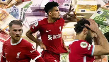 Luis Díaz, Mohamed Salah y Mac Allister del Liverpool- Fotos: Transfermarkt, Soy Fútbol, Infobae