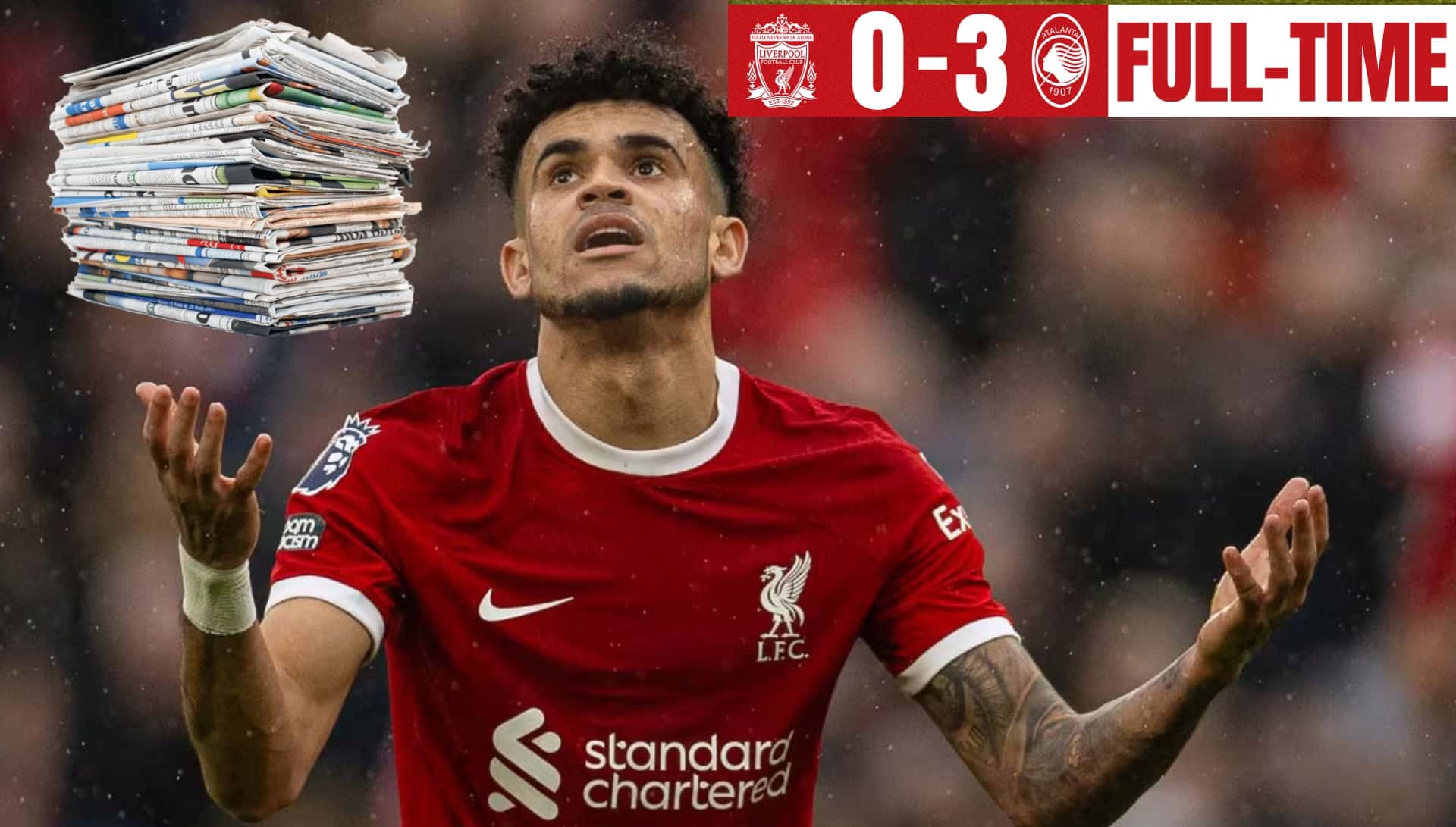 Luis Díaz se lamenta con la camiseta de Liverpool