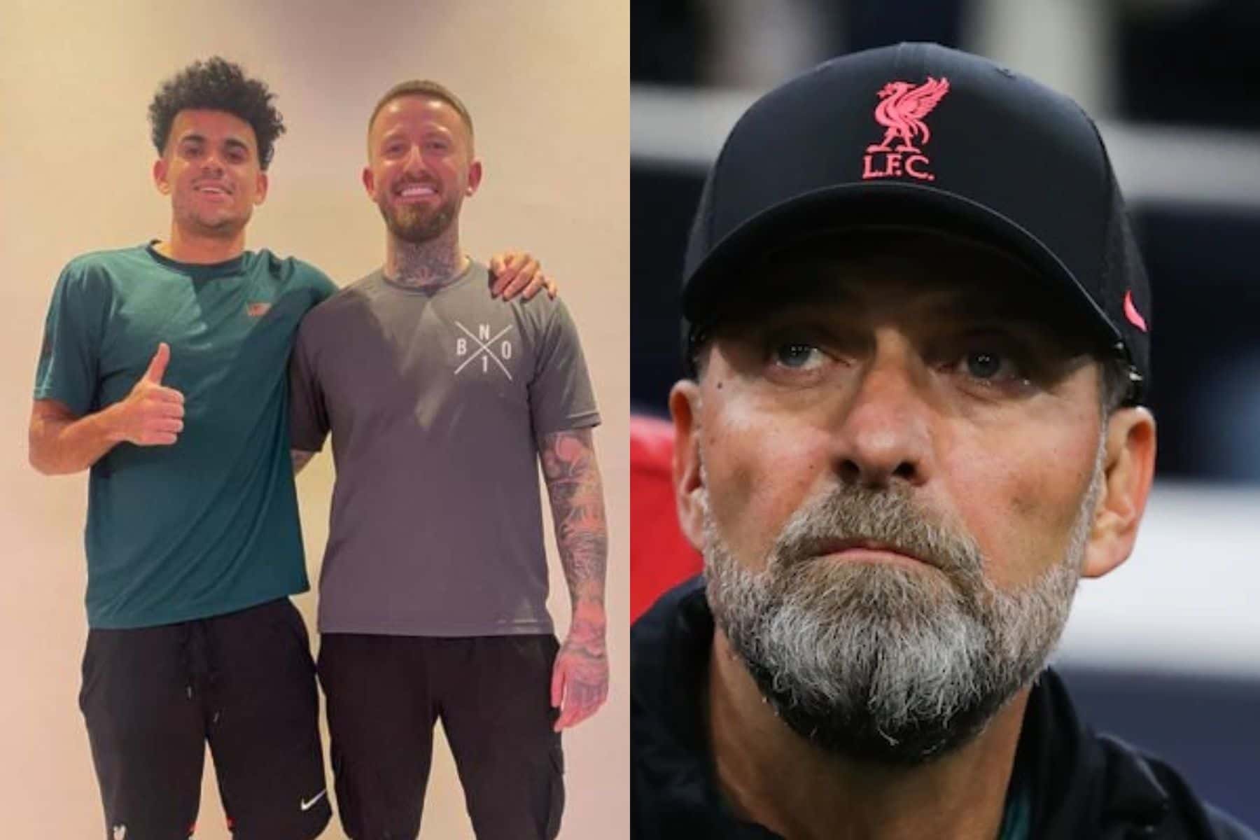 Luis Díaz se recupera de una dura lesión que lo tiene apartado del Liverpool de Jürgen Klopp.