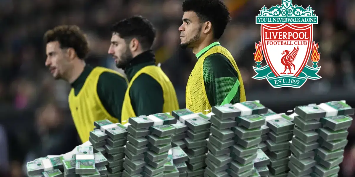 Luis Díaz suplente en Liverpool (Foto tomada de Antena 2 y logo Pinterest)