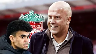 Luis Díaz y Arne Slot el entrenador del Liverpool